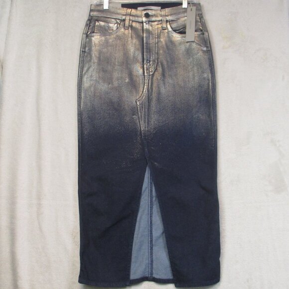 NWT Hudson Denim Midi Skirt Jean Reconstructed Metallic Silver Blue Cotton Sz 30 - Picture 5 of 12